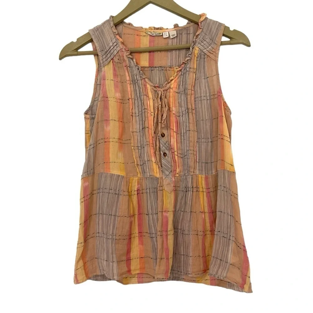 Anthropologie Holding Horses Orange Pink Plaid Faye Tank Top Size 0 - Picture 2 of 7